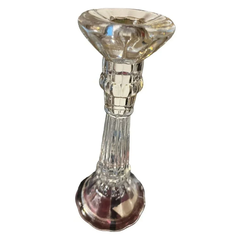 Fitz And Floyd Crystal Clear Glass One Candlestick Holder Heavy 9